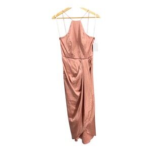 After Six Dress Desert Rose Halter‎ Neck Satin Gown Tulip Hem Pink Size 0 New